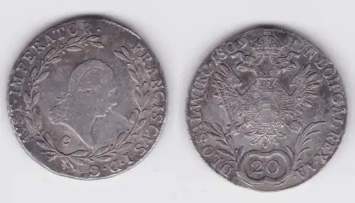 20 Kreuzer Silber Münze RDR Habsburg Österreich Franz II. 1809 C (162149)