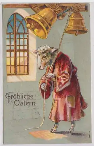 44116 Präge AK Fröhliche Ostern Schaf läutet Osterglocke 1906