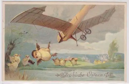 21066 Präge AK Fröhliche Ostern Küken stürzt mit Flugzeug ab 1914