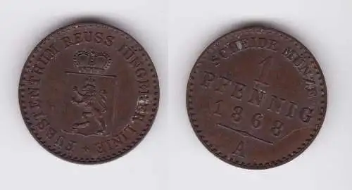 1 Pfennig Kupfer Münze Reuss jüngere Linie 1868 A vz (162173)