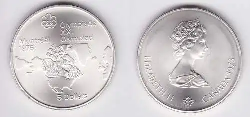 5 Dollar Silber Münze Canada Kanada Olympiade Montreal Weltkarte 1973 (163281)