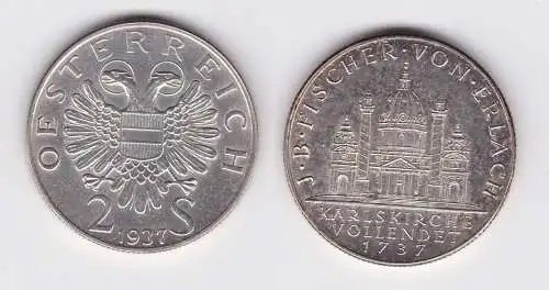 2 Schilling Silber Münze Österreich 1937 Fischer von Erlach vz (162498)