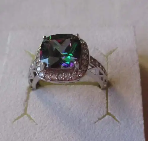 hochwertiger 925er Sterling Silber Ring mit mehrfarbigem Schmuckstein (162520)