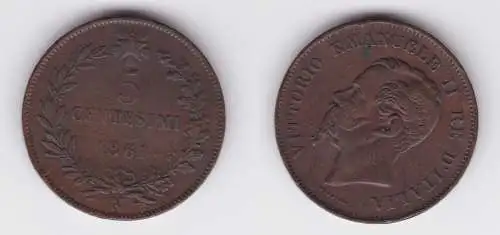 5 Centesimi Kupfer Münze Italien Vittorio Emanuel II 1861 N (163009)