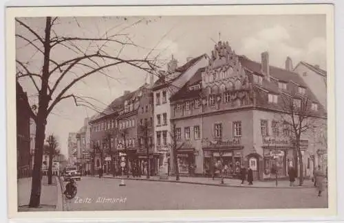 21287 Ak Zeitz Altmarkt mit Geschäften um 1930
