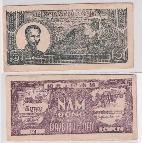 5 Dong Banknote Vietnam 1948 Viet-Nam Dan-Cu Chong-Hoa Pick 17 (105225)