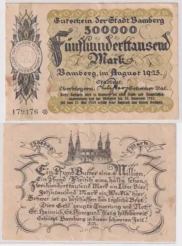Banknote 500000 Mark Inflation Stadt Bamberg 1923 (146209)