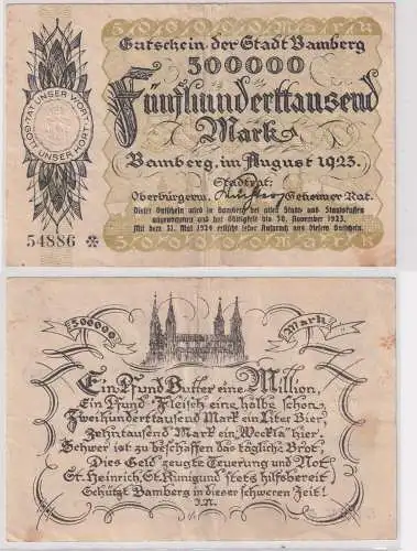 Banknote 500000 Mark Inflation Stadt Bamberg 1923 (142286)