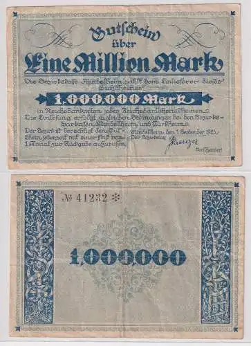 Banknote Inflation 1 Million Mark Bezirkskasse Mindelheim 1.9.1923 (147395)