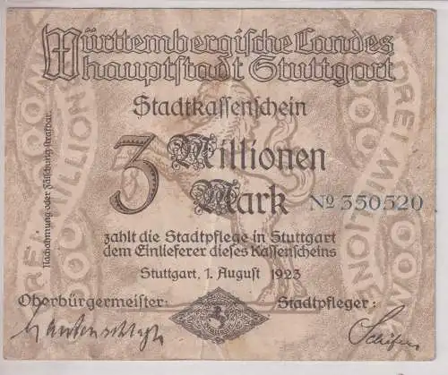 3 Millionen Banknoten Inflation Landeshauptstadt 1.8.Stuttgart 1923 (137631)
