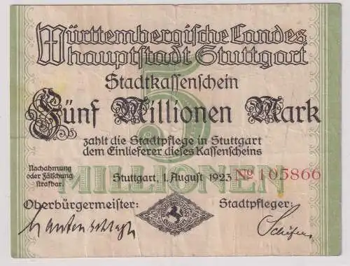 5 Millionen Banknoten Inflation Landeshauptstadt 1.8.Stuttgart 1923 (134314)