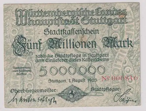 5 Millionen Banknoten Inflation Landeshauptstadt 1.8.Stuttgart 1923 (134261)