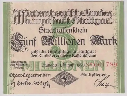 5 Millionen Banknoten Inflation Landeshauptstadt 1.8.Stuttgart 1923 (137471)