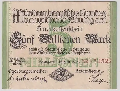 5 Millionen Banknoten Inflation Landeshauptstadt 1.8.Stuttgart 1923 (137958)
