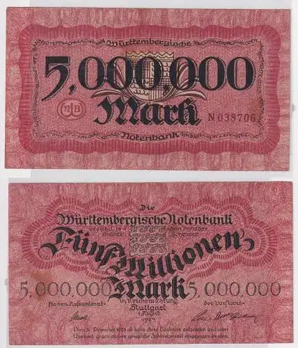 Banknote Inflation 5 Millionen Mark Stuttgart 1.8.1923 (134320)