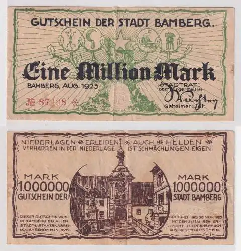 Banknote 1 Million Mark Inflation Stadt Bamberg 1923 (148684)