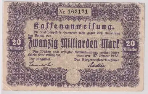 20 Milliarden Mark Banknote Stadt Hannover 27.10.1923 (148607)