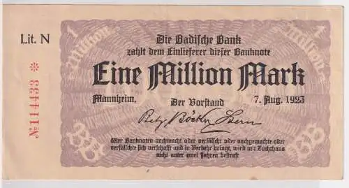 1 Million Mark Banknote Inflation Mannheim 07.08.1923 (145880)