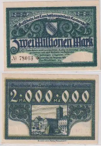 2 Millionen Mark Banknote Landeshauptstadt Karlsruhe August 1923 (145046)