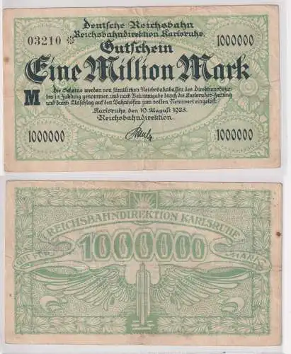 1 Million Mark Banknote Reichsbahndirektion Karlsruhe 10.8.1923 (146335)
