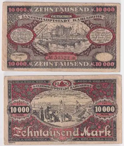 10000 Mark Banknote Landeshauptstadt Karlsruhe Februar 1923 (142564)