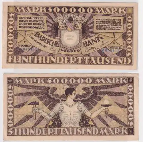 500000 Mark Banknote Badische Bank Mannheim 1.08.1923 (143992)