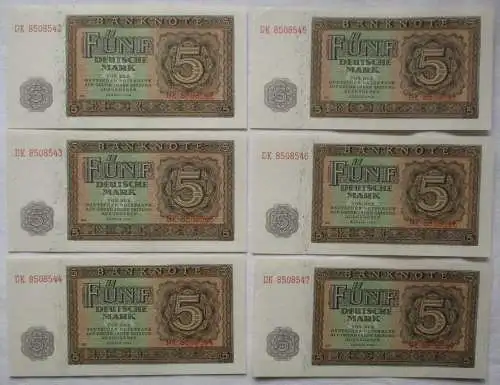 6 x 5 Mark Banknote DDR Deutsche Notenbank 1948 Ro.342d (155511)