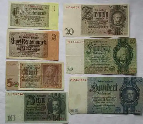 7 Reichsbanknoten Deutsches Reich 1 Mark bis 100 Mark (156104)