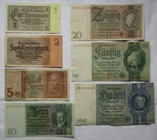 7 Reichsbanknoten Deutsches Reich 1 Mark bis 100 Mark (152500)