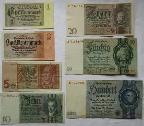7 Reichsbanknoten Deutsches Reich 1 Mark bis 100 Mark (153643)