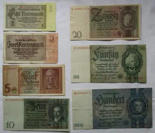 7 Reichsbanknoten Deutsches Reich 1 Mark bis 100 Mark (153265)