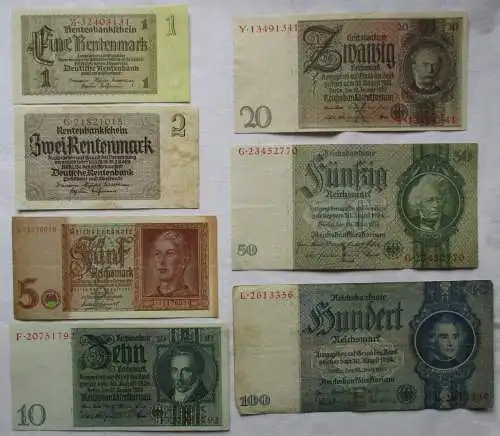 7 Reichsbanknoten Deutsches Reich 1 Mark bis 100 Mark (153093)
