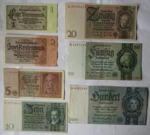 7 Reichsbanknoten Deutsches Reich 1 Mark bis 100 Mark (154201)