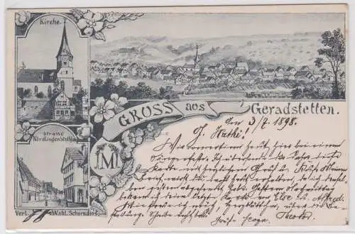 21710 Mehrbild Ak Gruß aus Geradstetten Totalansicht, Kirche usw. 1898