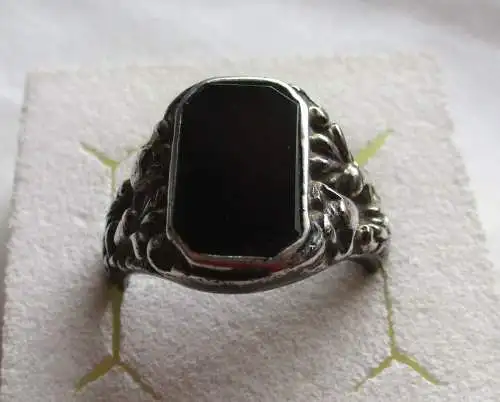 eleganter 830er Silber Ring Siegelring mit Onyxstein Ringkopfverzierung (135336)