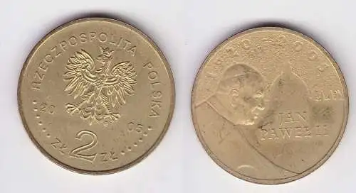 2 Zloty Messing Münze Polen Pabst Johannes Paul II 2005 (154634)