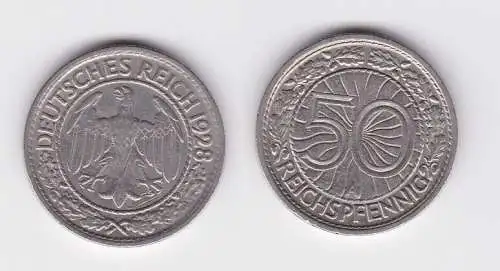 50 Pfennig Nickel Münze Weimarer Republik 1928 A ss+ (157068)