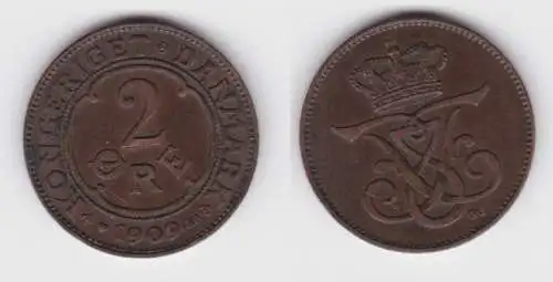 2 Öre Kupfer Münze Dänemark 1909 ss+ (142833)