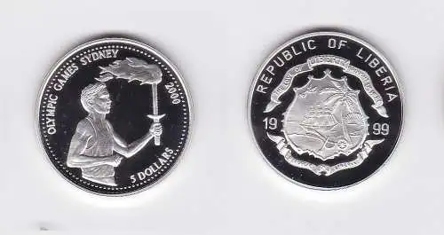 5 Dollar Silber Münze Liberia 1999 Olympiade Sydney Fackelläufer 2000 (116752)