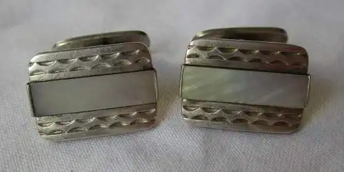 elegante 835er Silber Manschettenknöpfe mit Perlmuttstreifenoptik (112956)
