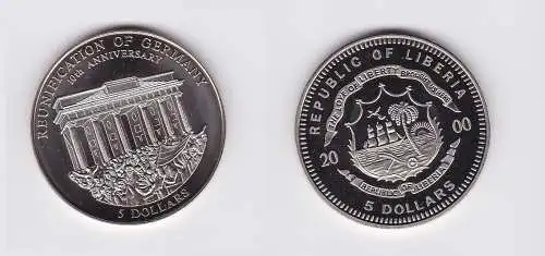 5 Dollar Nickel Münze Liberia 2000 Mauerfall, Berlin Brandenburger Tor (118183)
