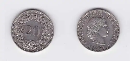 20 Rappen Kupfer Nickel Münze Schweiz 1931 B (117969)