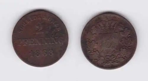 2 Pfennig Kupfer Münze Bayern 1868 (119193)