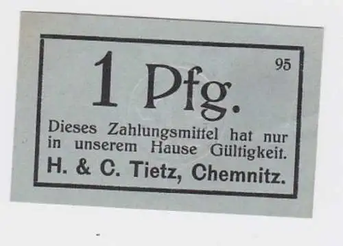 1 Pfennig Banknote Gutschein Kaufhaus H. & C. Tietz Chemnitz  (118878)