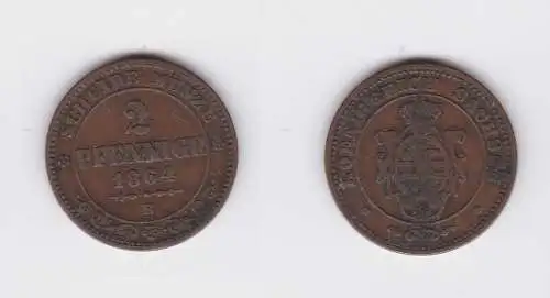 2 Pfennig Kupfer Münze Sachsen 1864 B (119348)