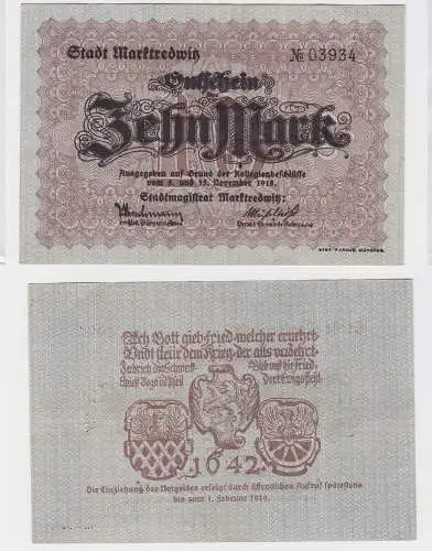 10 Mark Mark Banknote Kriegsnotgeld Stadt Marktredwitz 1918 (119867)