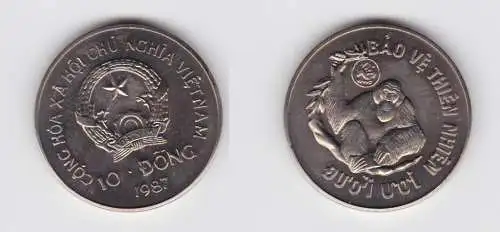 10 Dong Nickel Münze Vietnam 1987 Orang Utan Stgl. (143662)