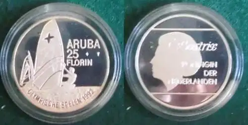 25 Florin Silber Münze Aruba Olympiade Barcelona 1992 Segler (120042)