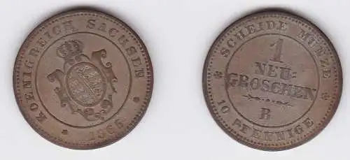 1 Neu Groschen Silber Münze Sachsen 1865 B (122015)