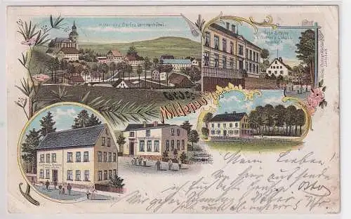54221 Ak Lithographie Gruß aus Mildenau im Erzgebirge Schule, Gasthof usw. 1901